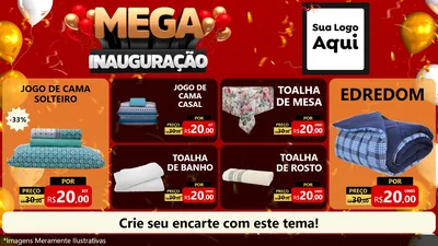 Modelo de TV para TV Horizontal com o tema Mega Inauguração para Cama, Mesa e Banho