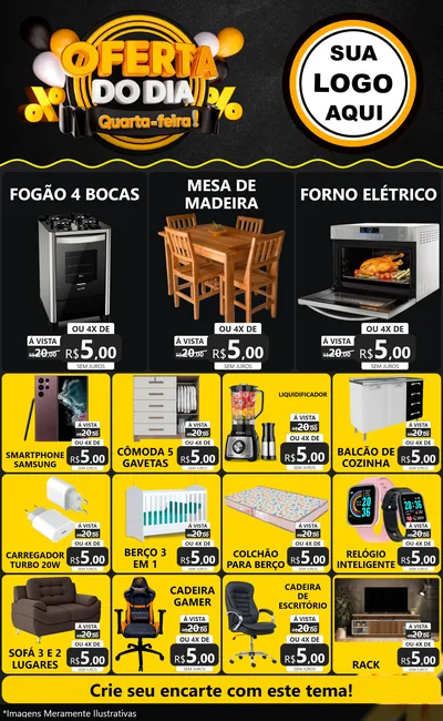 Modelo de Encarte para Encarte Grande com o tema Oferta do Dia - Quarta Feira! para Móveis e Eletro