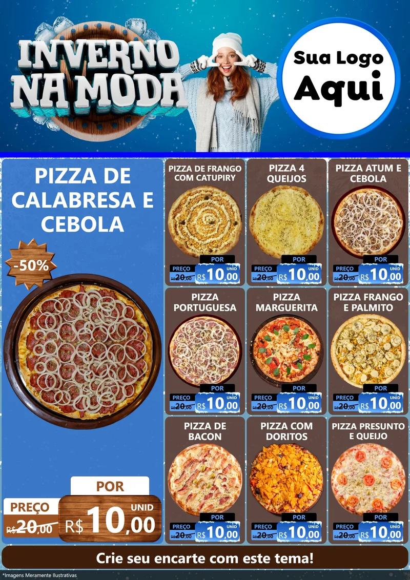 Modelo de Encarte para Encarte A4 Vertical com o tema Inverno na Moda para Pizzaria