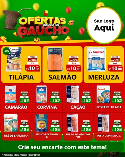 Modelo de Rede Social para Feed Instagram com o tema Ofertas Semana Do Gaúcho para Peixaria