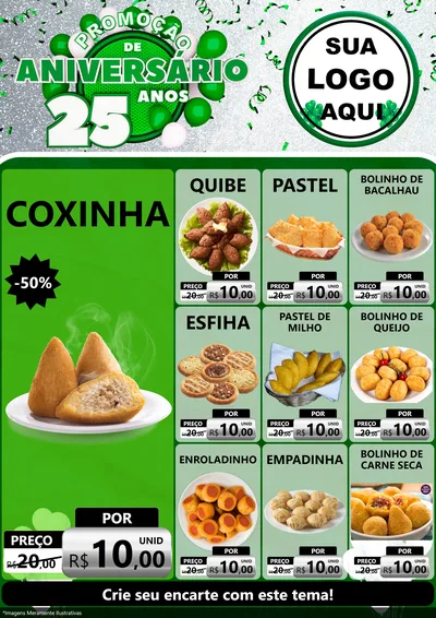 Modelo de Encarte para Encarte A4 Vertical com o tema Promoção de Aniversário - 25 Anos para Salgadaria
