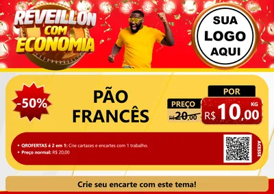 Modelo de Cartaz para Cartaz A4 Horizontal com o tema Réveillon com Economia para Padaria