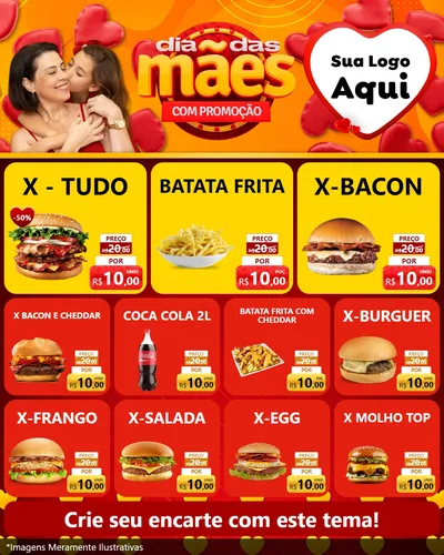 Modelo de Rede Social para Feed Instagram com o tema Dia das Mães com Promoção para Hamburgueria