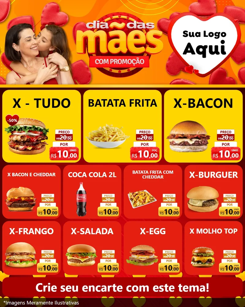 Modelo de Rede Social para Feed Instagram com o tema Dia das Mães com Promoção para Hamburgueria