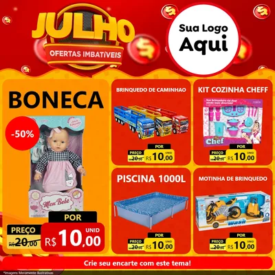 Modelo de Rede Social para Feed Facebook com o tema Julho Ofertas Imbatíveis para Brinquedos