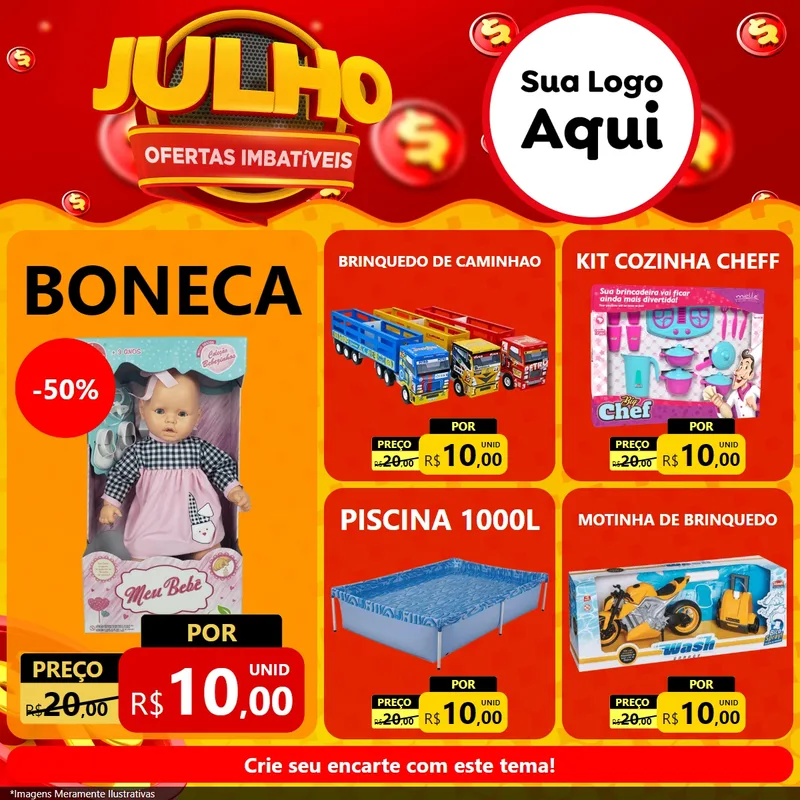 Modelo de Rede Social para Feed Facebook com o tema Julho Ofertas Imbatíveis para Brinquedos