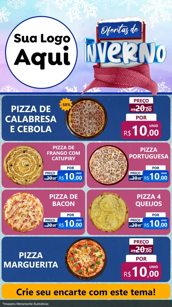 Modelo de TV para TV Vertical com o tema Ofertas de Inverno para Pizzaria
