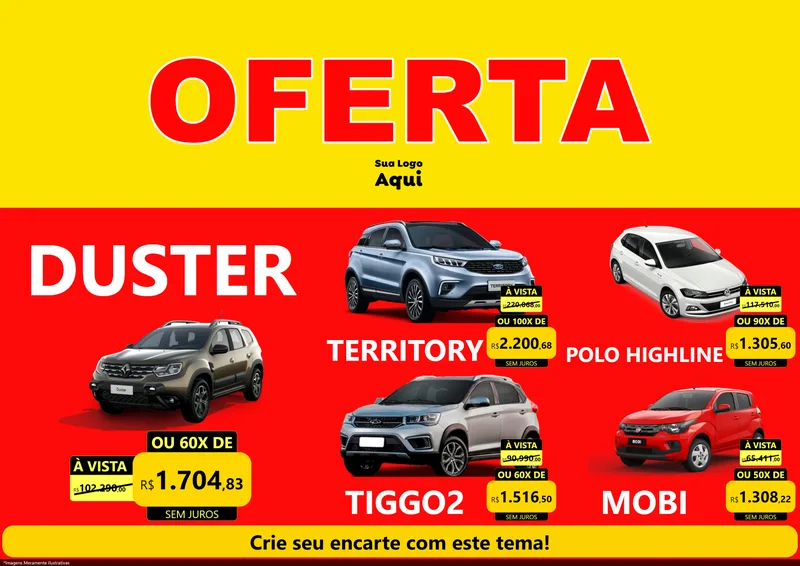 Modelo de Encarte para Encarte A4 Horizontal com o tema OFERTA - Vermelho Cartaz para Concessionaria de Carros