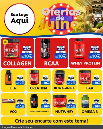 Modelo de Rede Social para Feed Instagram com o tema Ofertas de Julho para Suplementos alimentares
