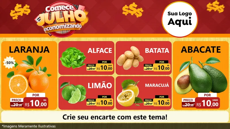 Modelo de TV para TV Horizontal com o tema Comece Julho Economizando para Hortifrúti