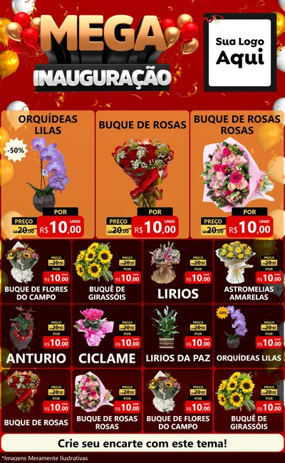 Modelo de Encarte para Encarte Grande com o tema Mega Inauguração para Floricultura e jardim