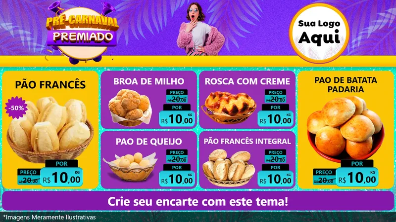 Modelo de TV para TV Horizontal com o tema Pré-Carnaval Premiado para Padaria