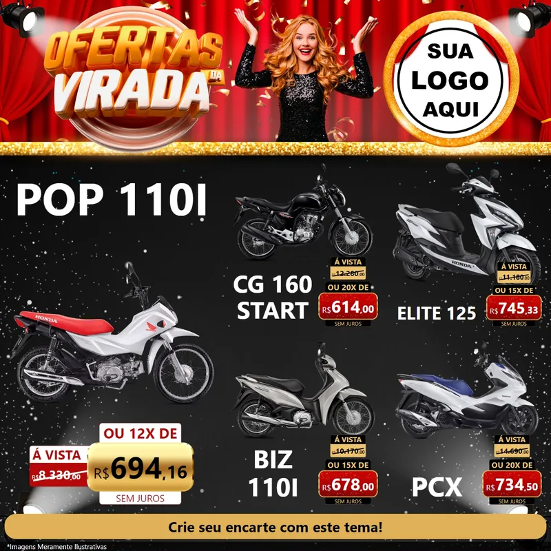 Modelo de Rede Social para Feed Facebook com o tema Ofertas da Virada para Concessionaria de Motos