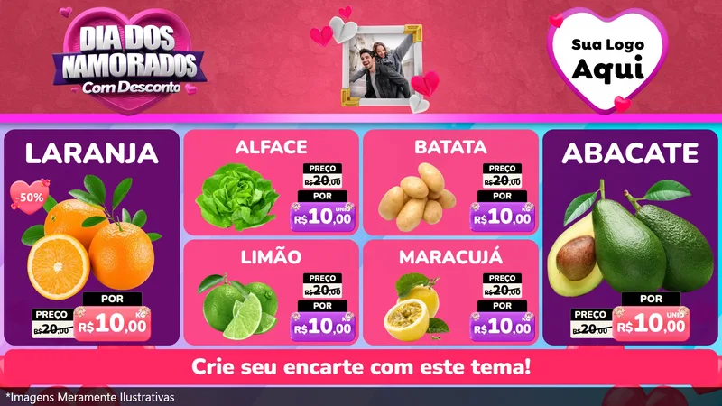 Modelo de TV para TV Horizontal com o tema Dia Dos Namorados Com Desconto para Hortifrúti