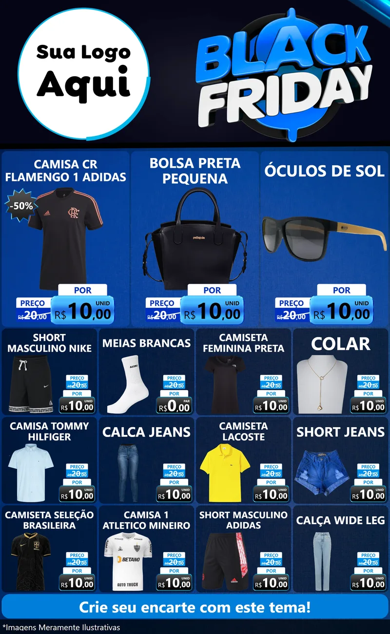 Modelo de Encarte para Encarte Grande com o tema Black Friday para Roupas e acessórios