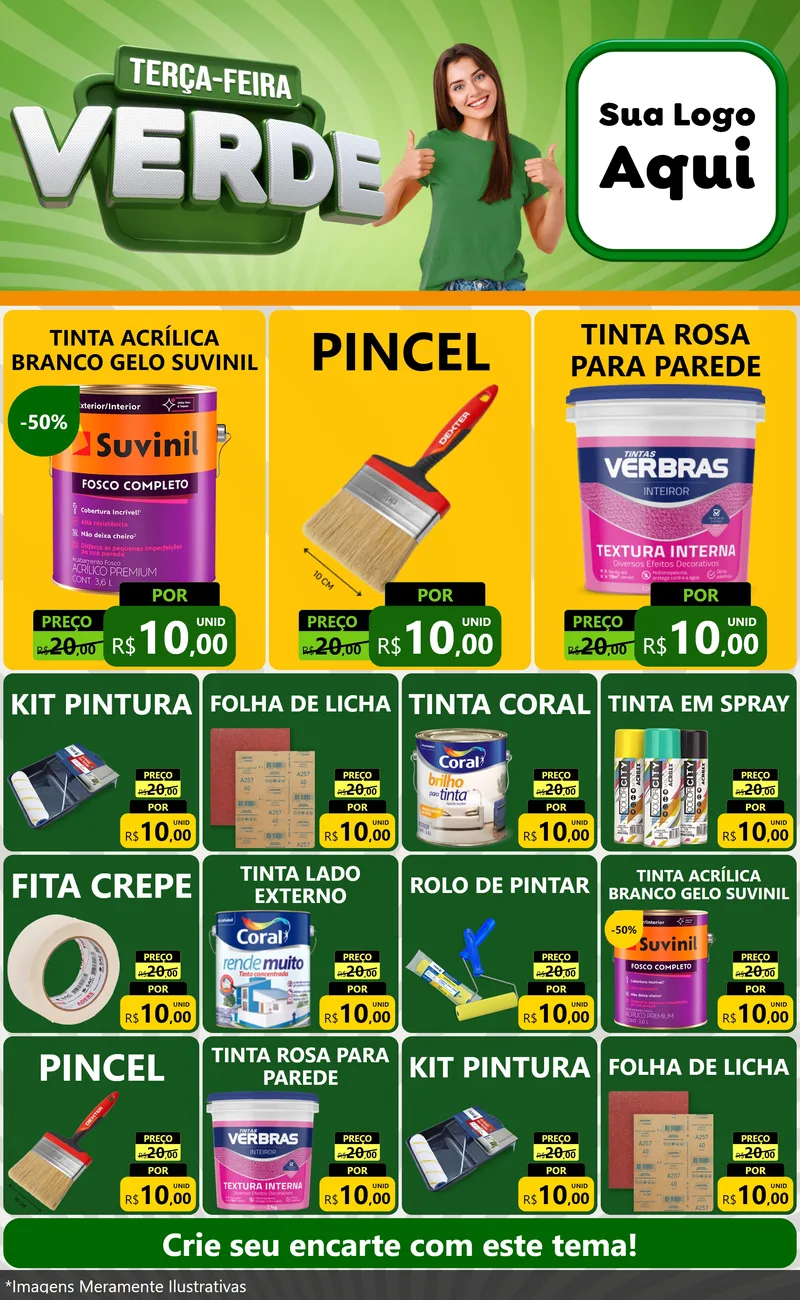 Modelo de Encarte para Encarte Grande com o tema Terça - Feira Verde para Tintas e Ferramentas