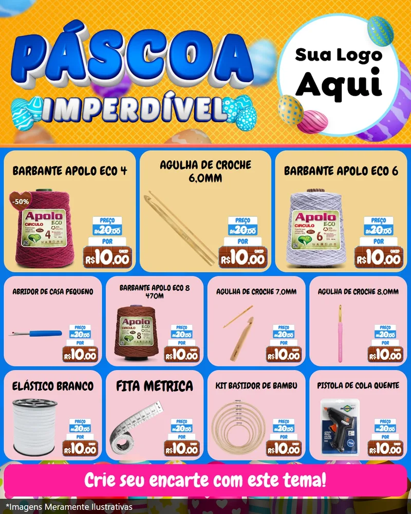 Modelo de Rede Social para Feed Instagram com o tema Páscoa Imperdível para Armarinho e Aviamentos