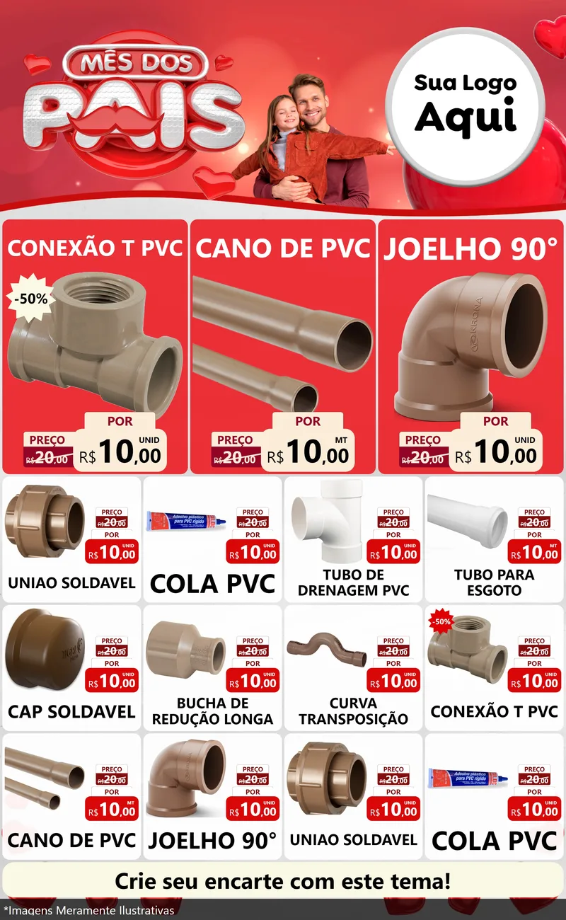 Modelo de Encarte para Encarte Grande com o tema Mês dos Pais para Tubos e conexões