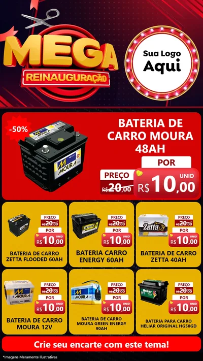 Modelo de Rede Social para Stories com o tema Mega Reinauguração para Baterias Elétricas