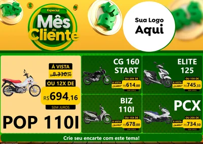 Modelo de Encarte para Encarte A4 Horizontal com o tema Especial Mês do Cliente para Concessionaria de Motos
