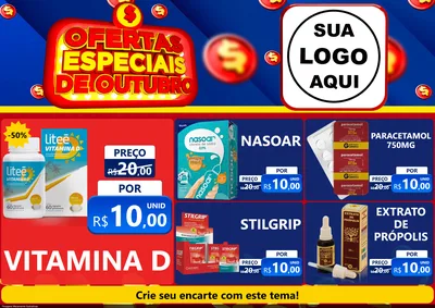 Modelo de Encarte para Encarte A4 Horizontal com o tema Ofertas Especiais de Outubro para Farmácia