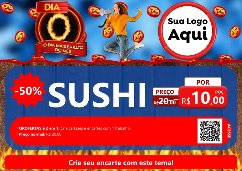 Modelo de Cartaz para Cartaz A4 Horizontal com o tema Dia O - O Dia Mais Barato Do Mês para Comida japonesa