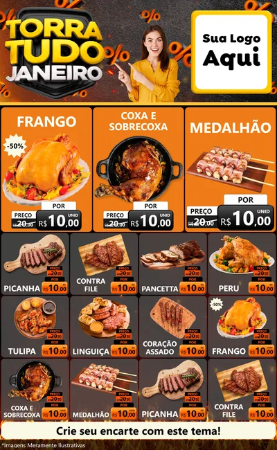 Modelo de Encarte para Encarte Grande com o tema Torra Tudo Janeiro para Assados