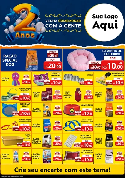 Modelo de Encarte para Encarte A4 Vertical com o tema Aniversário de 2 anos para Pet Shop