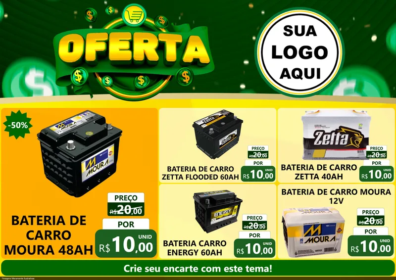 Modelo de Encarte para Encarte A4 Horizontal com o tema Oferta para Baterias Elétricas