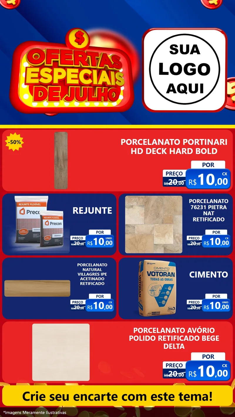 Modelo de TV para TV Vertical com o tema Ofertas Especiais de Julho para Pisos e revestimentos