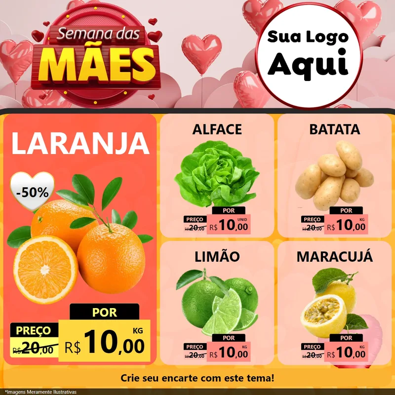 Modelo de Rede Social para Feed Facebook com o tema Semana das Mães para Hortifrúti
