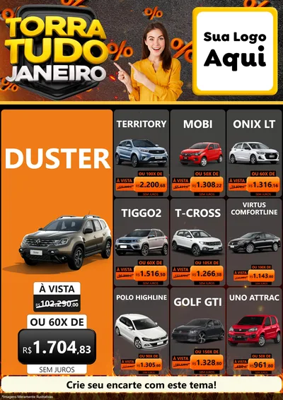 Modelo de Encarte para Encarte A4 Vertical com o tema Torra Tudo Janeiro para Concessionaria de Carros