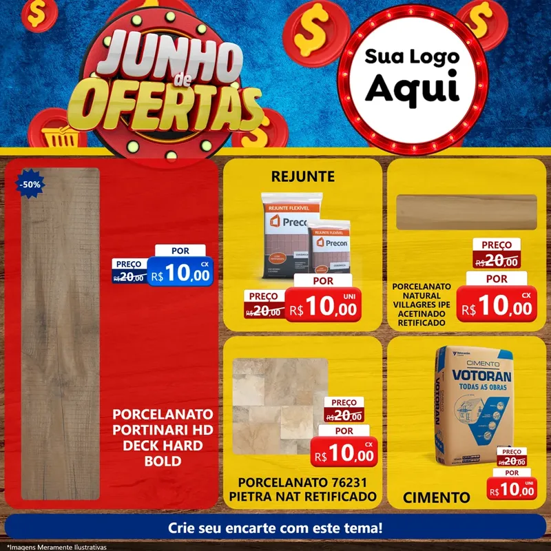 Modelo de Rede Social para Feed Facebook com o tema Junho de Ofertas para Pisos e revestimentos