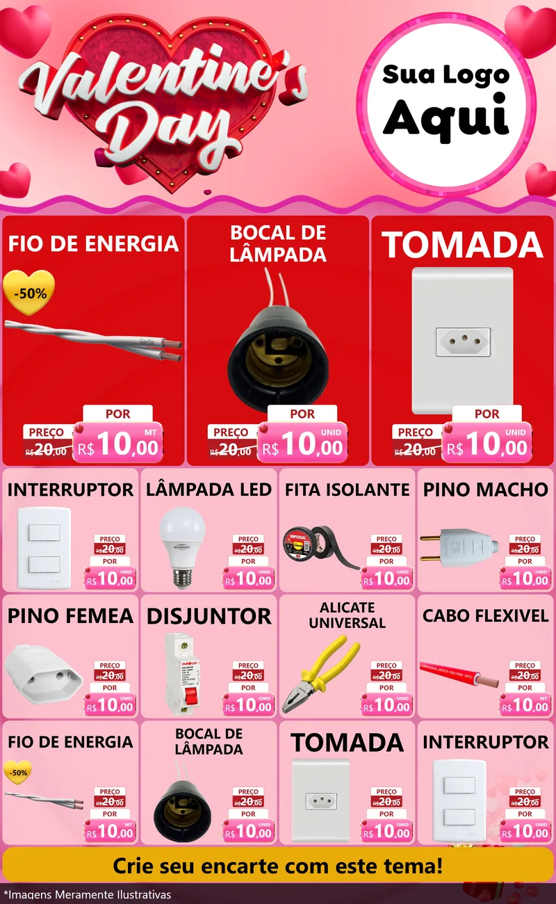 Modelo de Encarte para Encarte Grande com o tema Valentine's Day para Materiais Elétricos