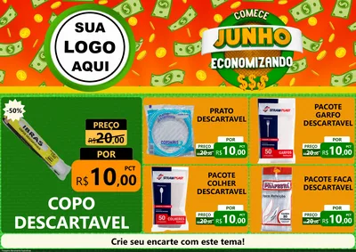 Modelo de Encarte para Encarte A4 Horizontal com o tema Comece Junho Economizando para Embalagens