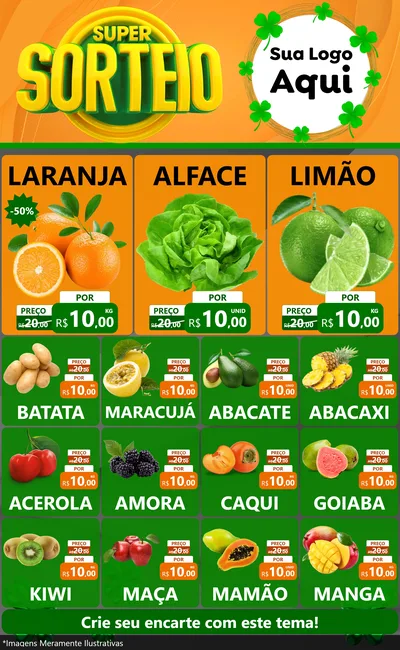 Modelo de Encarte para Encarte Grande com o tema Super Sorteio para Hortifrúti