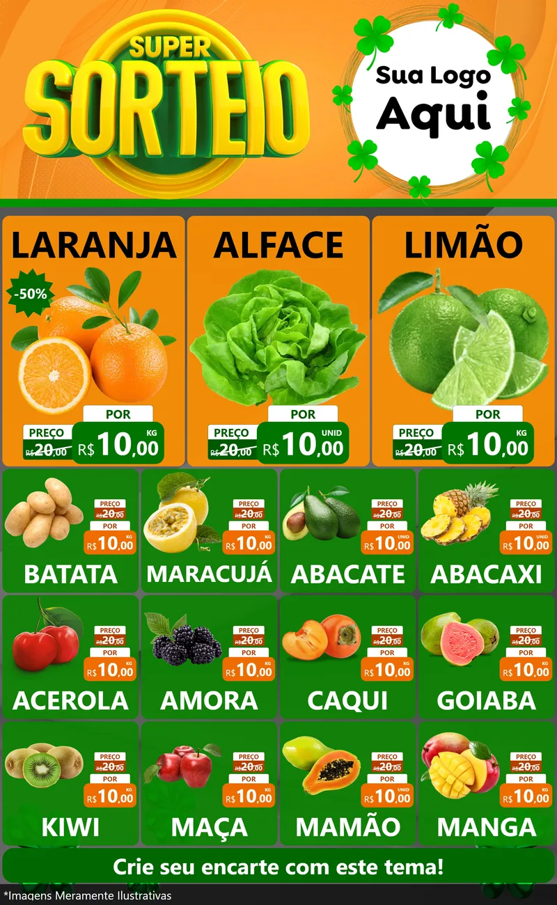 Modelo de Encarte para Encarte Grande com o tema Super Sorteio para Hortifrúti