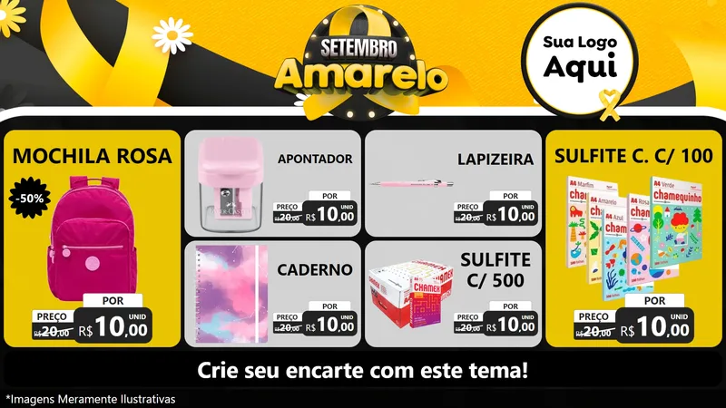 Modelo de TV para TV Horizontal com o tema Setembro Amarelo para Papelaria