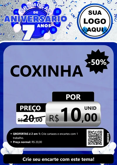 Modelo de Cartaz para Cartaz A4 Vertical com o tema Promoção de Aniversário - 7 Anos para Salgadaria