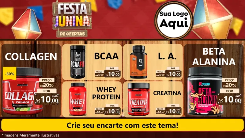 Modelo de TV para TV Horizontal com o tema Festa Junina de Ofertas para Suplementos alimentares