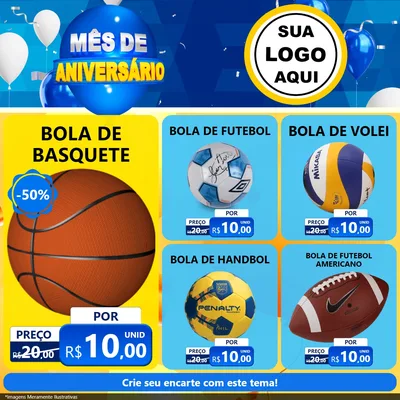 Modelo de Rede Social para Feed Facebook com o tema Mês de Aniversário para Artigos Esportivos