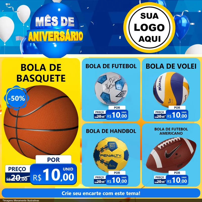Modelo de Rede Social para Feed Facebook com o tema Mês de Aniversário para Artigos Esportivos