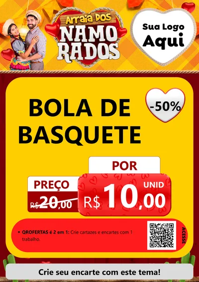 Modelo de Cartaz para Cartaz A4 Vertical com o tema Arraiá dos Namorados para Artigos Esportivos