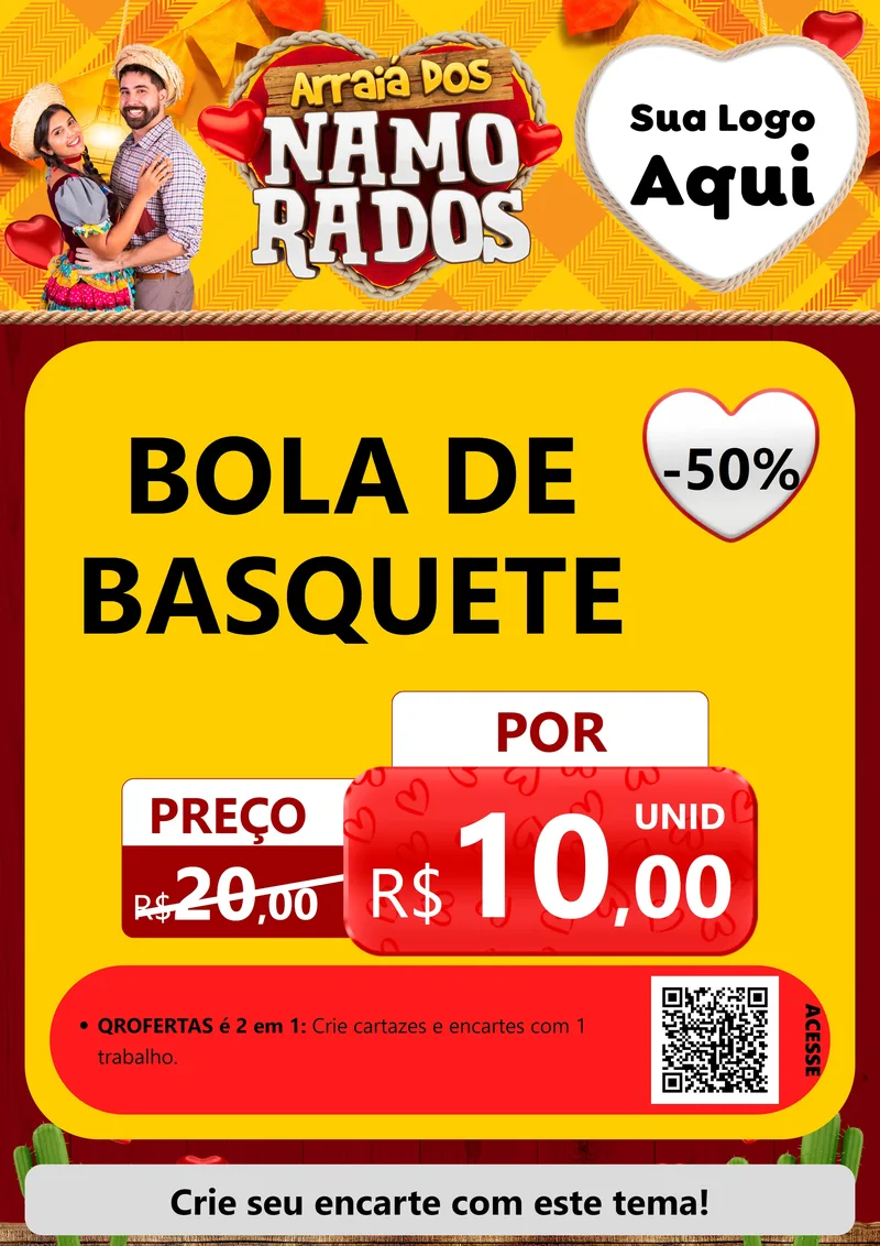 Modelo de Cartaz para Cartaz A4 Vertical com o tema Arraiá dos Namorados para Artigos Esportivos