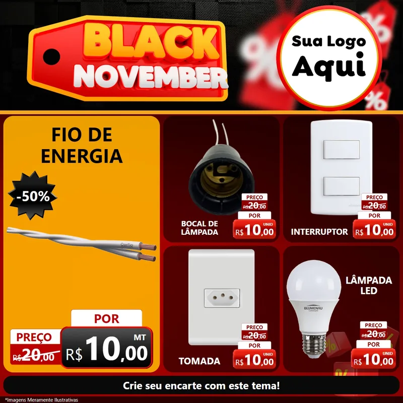 Modelo de Rede Social para Feed Facebook com o tema Black November para Materiais Elétricos