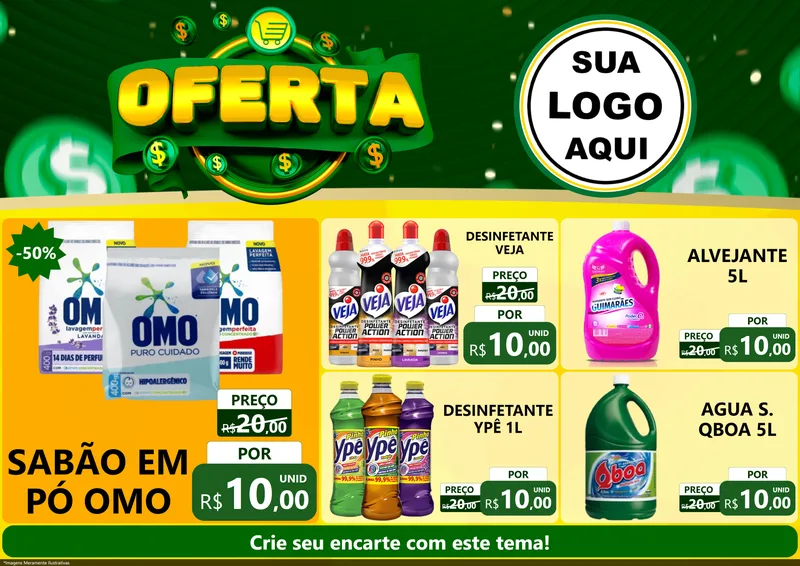 Modelo de Encarte para Encarte A4 Horizontal com o tema Oferta para Produtos de Limpeza