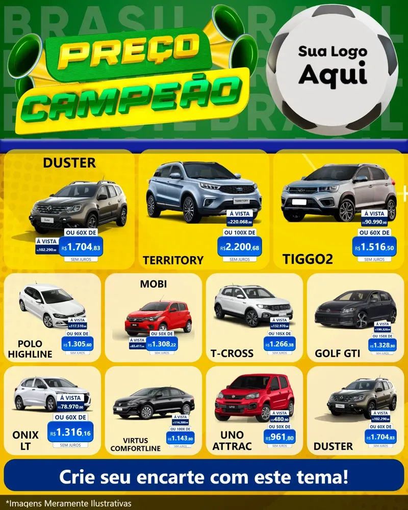 Modelo de Rede Social para Feed Instagram com o tema Preço Campeão - Copa para Concessionaria de Carros