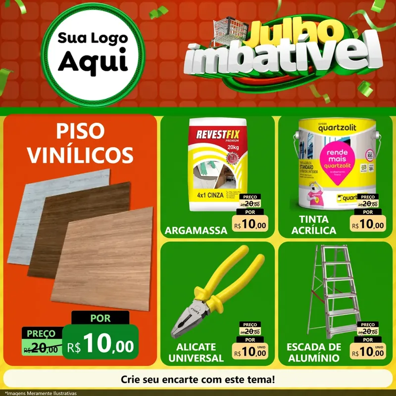Modelo de Rede Social para Feed Facebook com o tema Julho Imbatível para Material para Construção