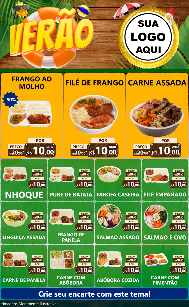 Modelo de Encarte para Encarte Grande com o tema Verão para Restaurante