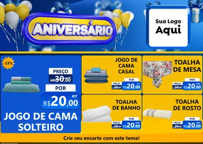 Modelo de Encarte para Encarte A4 Horizontal com o tema Aniversário para Cama, Mesa e Banho